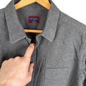 UNTUCKit Mens Large Grey Flannel Button Down Shirt Long Sleeve Cotton Casual